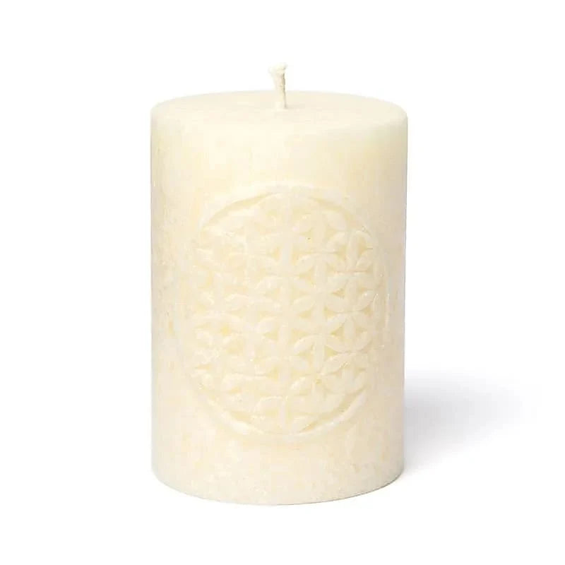 Blume des Lebens Kerze Off-White – Harmonie, Einheit & innere Balance