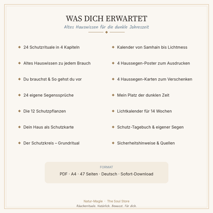 Schwellenlicht Schutzbuch dunkle Jahreszeit | 24 Schutzrituale, Haussegen zum Ausdrucken & altes Hauswissen | PDF E-Book 47 Seiten