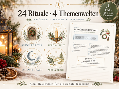 Schwellenlicht Schutzbuch dunkle Jahreszeit | 24 Schutzrituale, Haussegen zum Ausdrucken & altes Hauswissen | PDF E-Book 47 Seiten