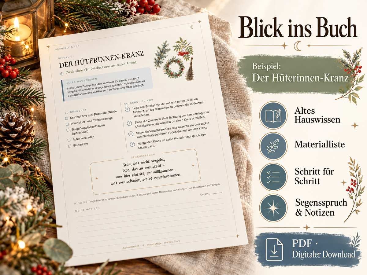 Schwellenlicht Schutzbuch dunkle Jahreszeit | 24 Schutzrituale, Haussegen zum Ausdrucken & altes Hauswissen | PDF E-Book 47 Seiten