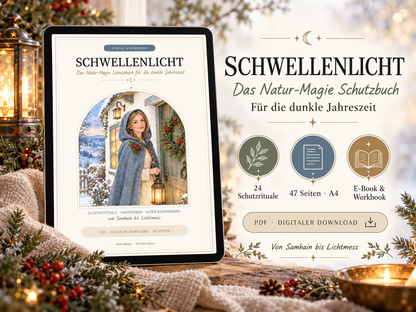 Schwellenlicht Schutzbuch dunkle Jahreszeit | 24 Schutzrituale, Haussegen zum Ausdrucken & altes Hauswissen | PDF E-Book 47 Seiten