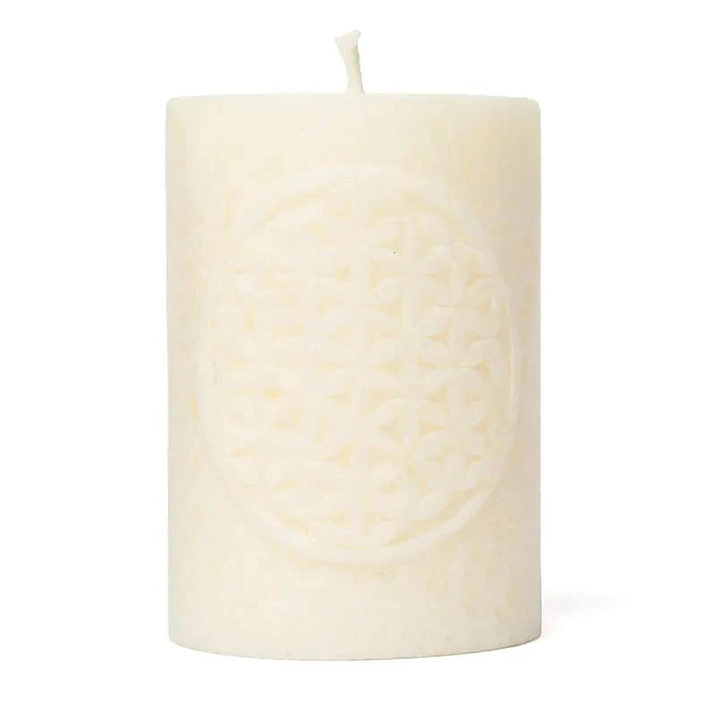 Blume des Lebens Kerze Off-White – Harmonie, Einheit & innere Balance