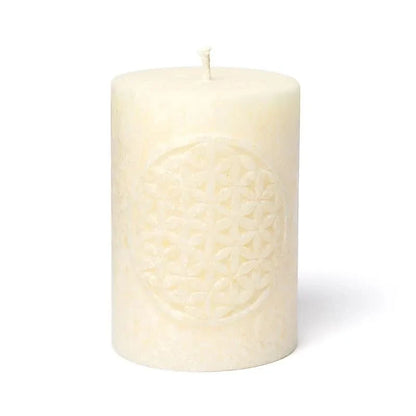 Blume des Lebens Kerze Off-White – Harmonie, Einheit & innere Balance